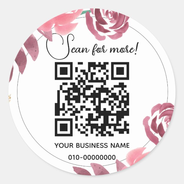 Sticker Rond Code QR Fleurs pour Entreprise  (Devant)