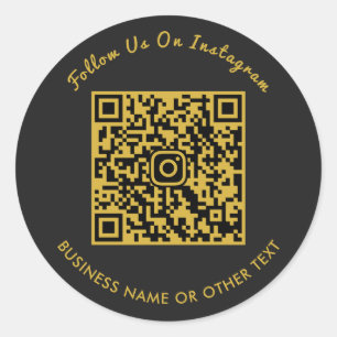 Sticker Rond Code QR Instagram Luxe Or Noir Script