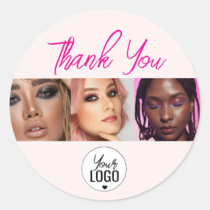 Sticker Rond Code QR Logo Script Rose Photo Aquarelle Maquillag