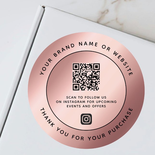 Sticker Rond Code QR Merci Métal Luxe Rose Doré  (Créateur téléchargé)