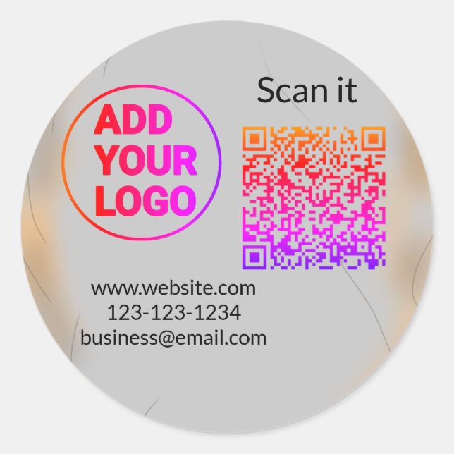 Sticker Rond Code QR minimal simple ajouter logo scanner nom du (Devant)