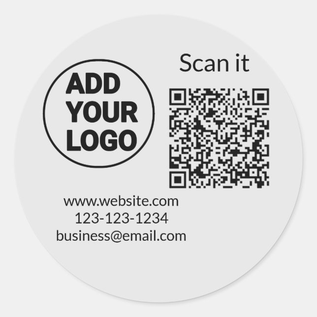Sticker Rond Code QR minimal simple ajouter un logo scanner nom (Devant)