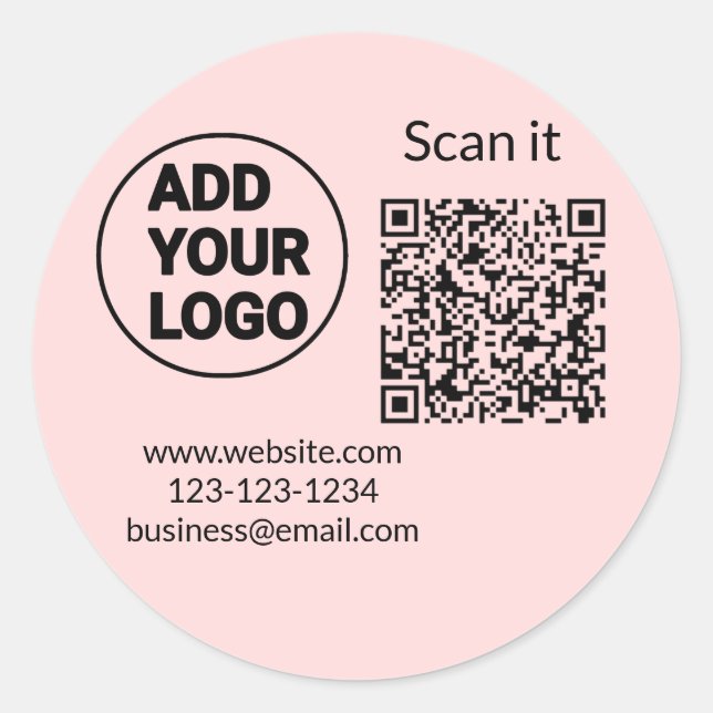 Sticker Rond Code QR minimal simple ajouter un logo scanner nom (Devant)