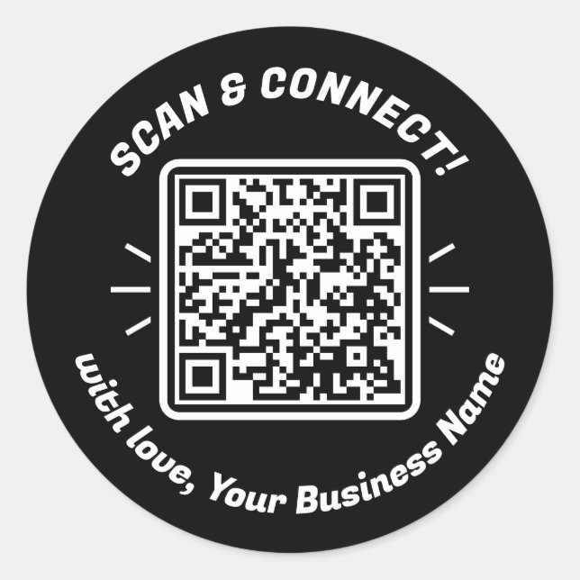 Sticker Rond Code QR moderne noir blanc avec amour (Devant)