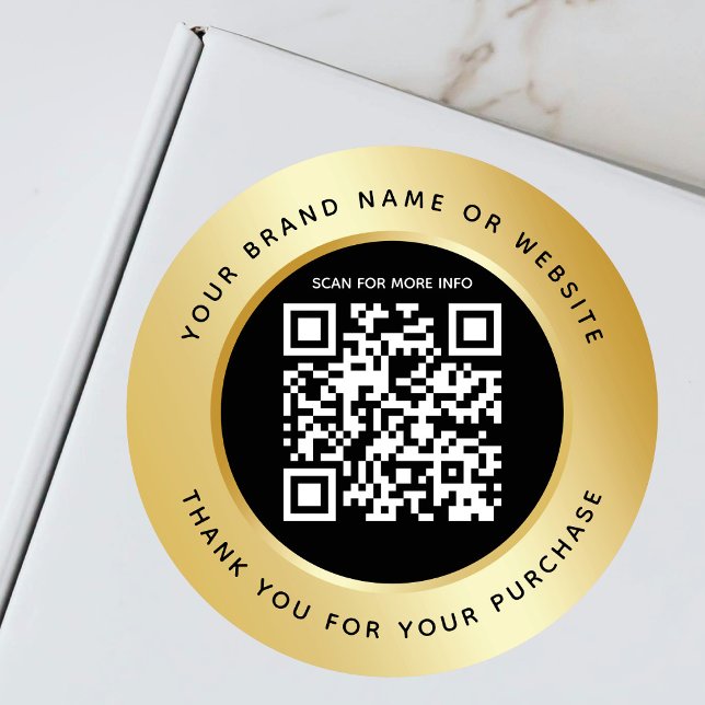 Sticker Rond Code QR Noir Métallisé Luxe Or Merci (Créateur téléchargé)