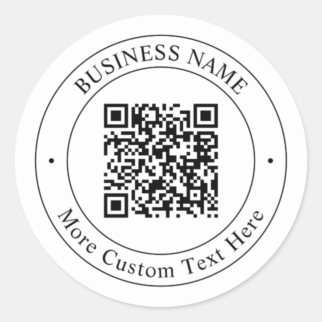 Sticker Rond Code QR personnalisable & Texte | Noir et Blanc (Devant)