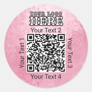Sticker Rond Code QR personnalisé Logo Entreprise Rose Branding
