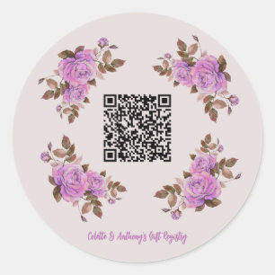 Sticker Rond Code QR personnalisé Mariage de cadres floraux Reg