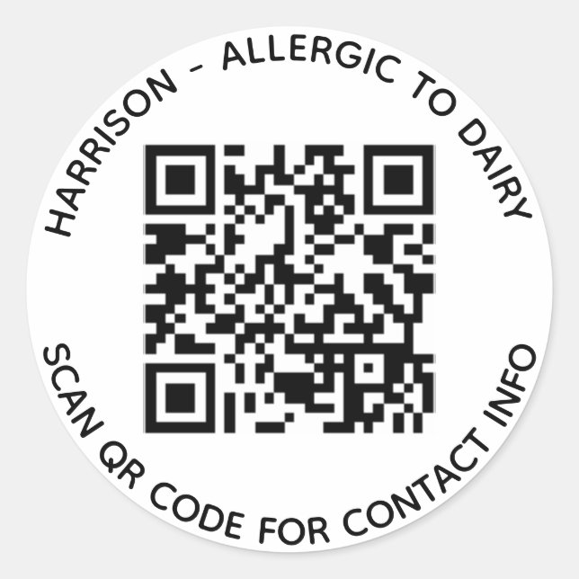 Sticker Rond Code QR personnalisé nom texte contact information (Devant)