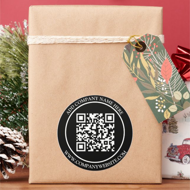 Sticker Rond Code QR personnalisé Texte noir blanc classique (vacances)