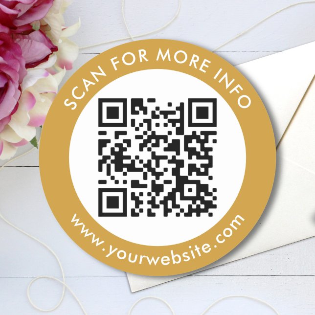 Sticker Rond Code QR personnalisé Texte noir blanc or (Créateur téléchargé)