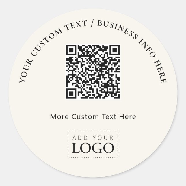Sticker Rond Code QR promotionnel simple pour logo en ivoire (Devant)
