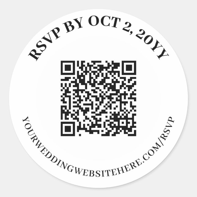 Sticker Rond Code QR RSVP en ligne simple et élégant en blanc (Devant)