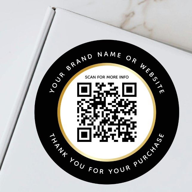 Sticker Rond Code QR scannable Luxe Noir Blanc Trait Doré (Créateur téléchargé)