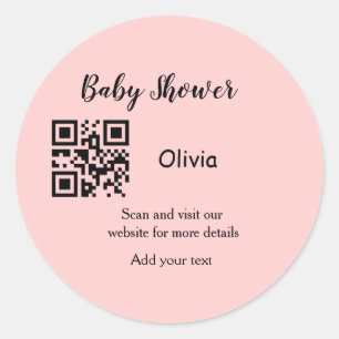 Sticker Rond Code QR simple pour baby shower avec nom et texte