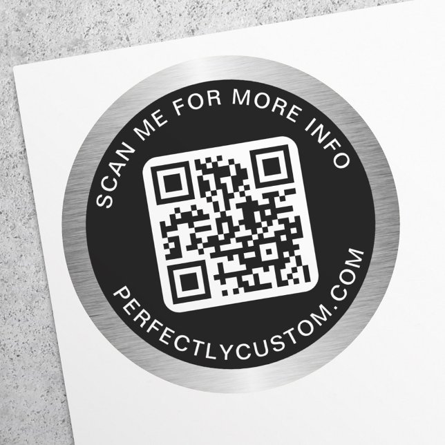 Sticker Rond Code QR texte gris argenté bordure noire (Créateur téléchargé)