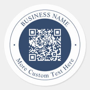 Sticker Rond Code QR & Texte personnalisables   Bleu marine fon