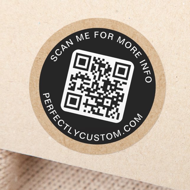Sticker Rond Code QR texte personnalisé Papier Kraft apparence  (Créateur téléchargé)