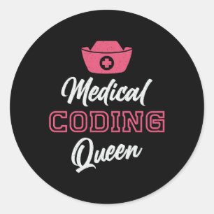 Sticker Rond Coder Médicale Coder Queen Coding Coder Coder prog
