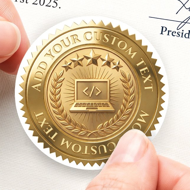 Sticker Rond Codeur informatique développeur de logiciels IT pe (Variety of finishes and easy to apply kiss-cut editable Coder Certificate Diploma 3D Gold Foil Seal)