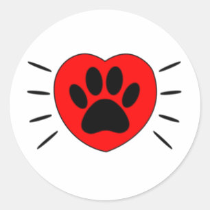 Sticker Rond Coeur Amoureux des chiens Et Empreinte de patte