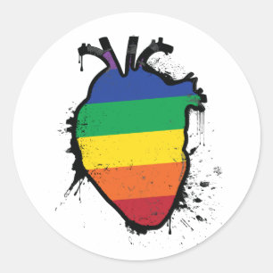 Sticker Rond coeur anatomique arc-en-ciel