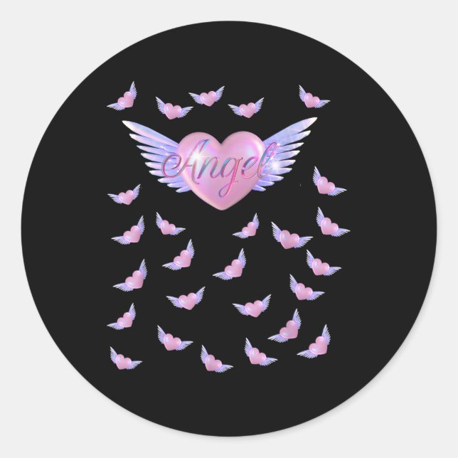 Sticker Rond Coeur ange avec ailes (Devant)