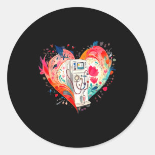Sticker Rond Cœur aquarelle floral infirmière dialyse néphrolog