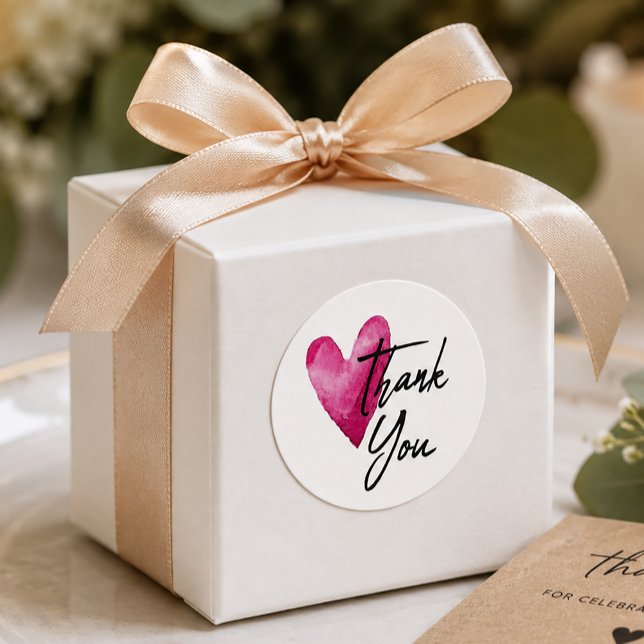 Sticker Rond Cœur aquarelle Merci (Simple Thank You Wedding Favor Sticker)