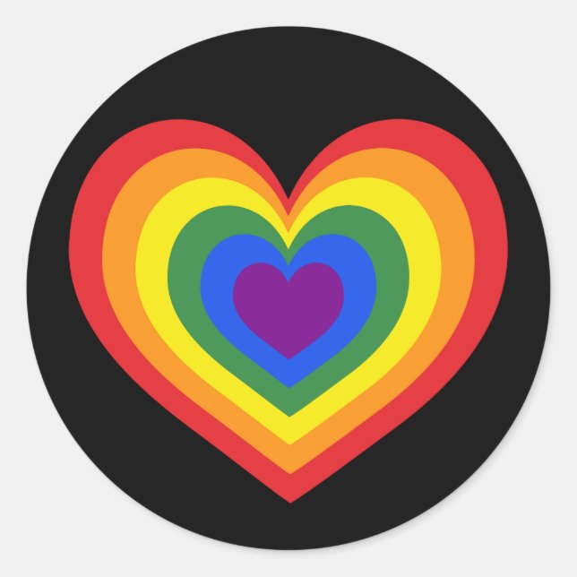 Sticker Rond Coeur arc-en-ciel sur noir (Devant)