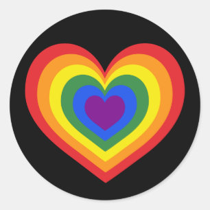 Sticker Rond Coeur arc-en-ciel sur noir