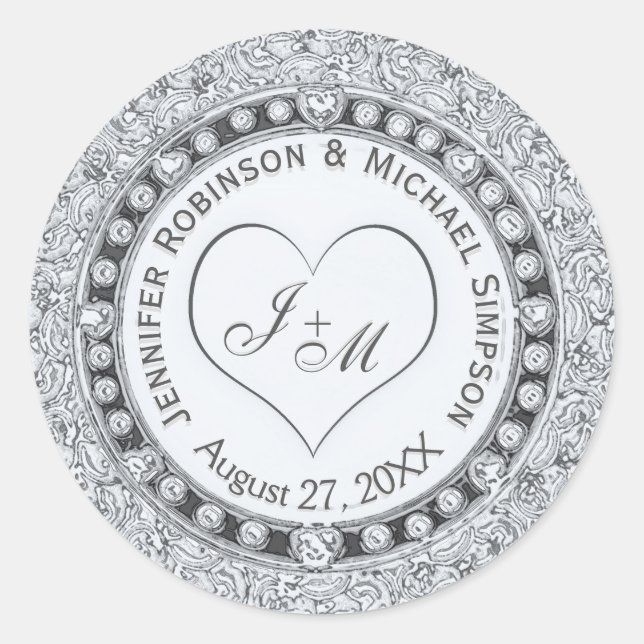 Sticker Rond Coeur argent Faux Foil (Devant)