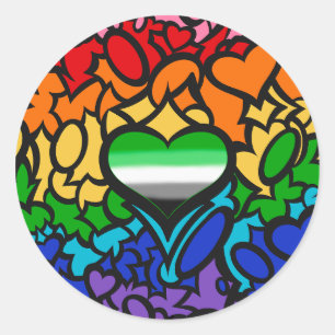 Sticker Rond Cœur Aro 8-Rayon Arc-en-ciel Fierté Gribouillis