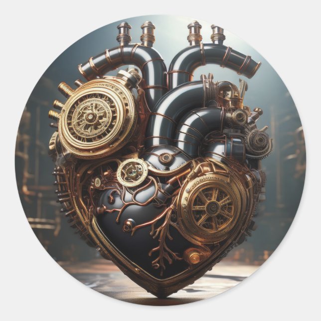 Sticker Rond Coeur artificiel Steampunk (Devant)