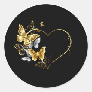Sticker Rond Coeur aux papillons d'or