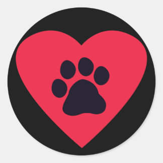 Sticker Rond Coeur avec Empreinte de patte