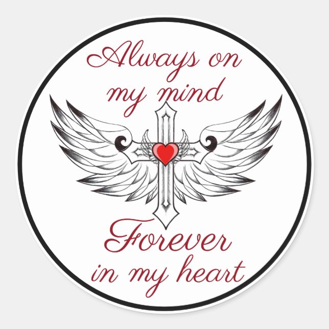 Sticker Rond Coeur avec les ailes et Citation (Devant)
