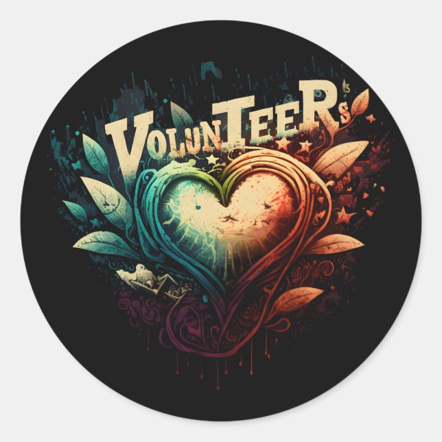 Sticker Rond Coeur bénévole (Devant)