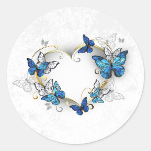 Sticker Rond Coeur bijoux avec papillons Morpho