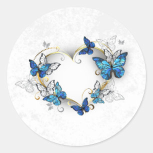 Sticker Rond Coeur bijoux avec papillons Morpho