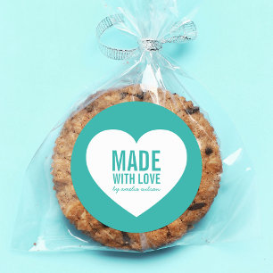 Sticker Rond Coeur blanc fait avec amour Couleur modifiable