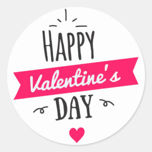 Sticker Rond Coeur blanc rose Heureuse Sainte-Valentin moderne