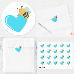 Sticker Rond Coeur bleu avec bébé en sommeil Bumblebee