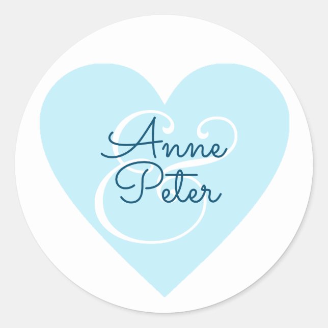 Sticker Rond coeur bleu avec des noms de couple, amour mariage (Devant)