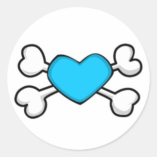 Sticker Rond coeur bleu Crâne et os croisés