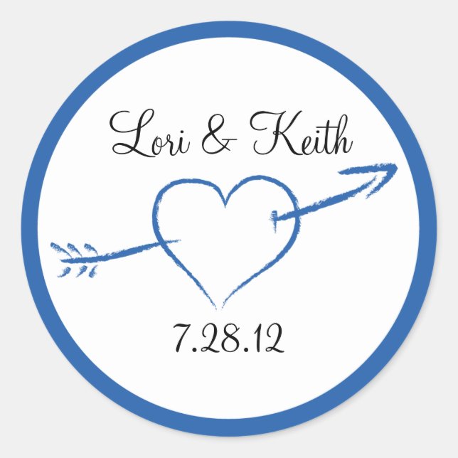 Sticker Rond Coeur bleu et flèche (Devant)