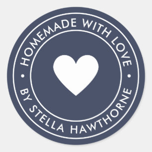 Sticker Rond Cœur bleu marine personnalisé fait avec amour