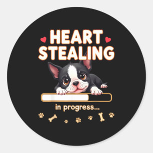 Sticker Rond Cœur Boston Terrier Chien Cadeau Drôle Bostie Chio