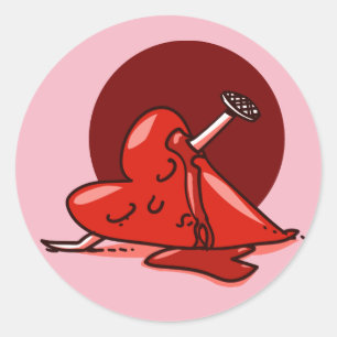 Sticker Rond coeur brisé drôle dessin animé coeur mort avec clo