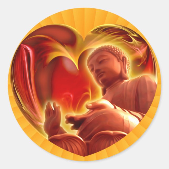Sticker Rond Coeur BUDDHA | radiale jaune (Devant)